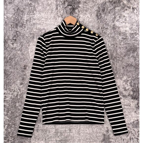 J Crew Sweater Medium Womens Vintage Rib Turtleneck Striped Button Detail - Picture 1 of 9